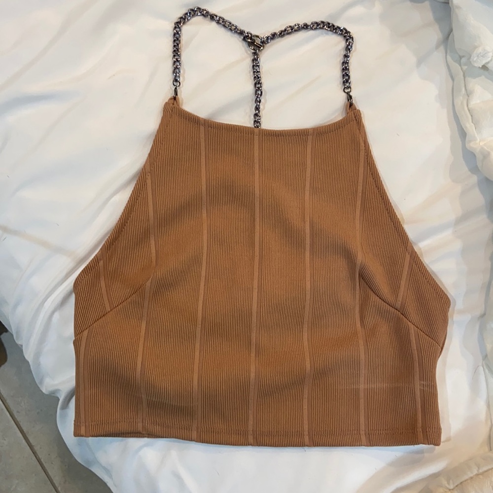 Tan crop top with chain back
